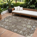 9 X 12 Brown Beige And Green Floral Washable Indoor Outdoor Area Rug