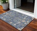 3 X 5 Blue Brown And Beige Floral Washable Indoor Outdoor Area Rug