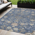 5 X 8 Blue Brown And Beige Floral Washable Indoor Outdoor Area Rug