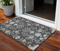 3 X 5 Charcoal Gray And Beige Floral Washable Indoor Outdoor Area Rug