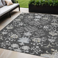 5 X 8 Charcoal Gray And Beige Floral Washable Indoor Outdoor Area Rug