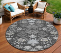 8 Charcoal Gray And Beige Round Floral Washable Indoor Outdoor Area Rug