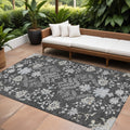 8 X 10 Charcoal Gray And Beige Floral Washable Indoor Outdoor Area Rug