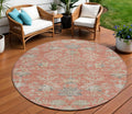 8 Coral Charcoal And Gray Round Floral Washable Indoor Outdoor Area Rug