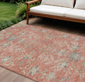 10 X 14 Coral Charcoal And Gray Floral Washable Indoor Outdoor Area Rug
