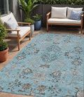 5 X 8 Sky Blue Gray And Charcoal Floral Washable Indoor Outdoor Area Rug