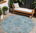 8 Sky Blue Gray And Charcoal Round Floral Washable Indoor Outdoor Area Rug