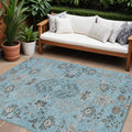 10 X 14 Sky Blue Gray And Charcoal Floral Washable Indoor Outdoor Area Rug
