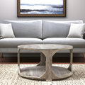 34 Natural Solid Wood Round Distressed Floor Shelf Coffee Table With Shelf