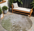 8 Brown And Green Round Abstract Washable Indoor Outdoor Area Rug