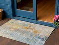 3 X 5 Linen Teal Blue And Copper Abstract Washable Indoor Outdoor Area Rug