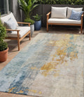 5 X 8 Linen Teal Blue And Copper Abstract Washable Indoor Outdoor Area Rug