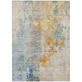 8 X 10 Linen Teal Blue And Copper Abstract Washable Indoor Outdoor Area Rug
