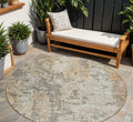8 Terra Cotta Beige And Dark Gray Round Abstract Washable Indoor Outdoor Area Rug