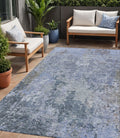 5 X 8 Blue And Dark Gray Abstract Washable Indoor Outdoor Area Rug