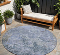 8 Blue And Dark Gray Round Abstract Washable Indoor Outdoor Area Rug
