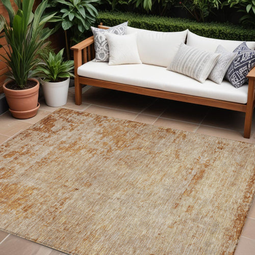10 X 14 Copper And Terra Cotta Abstract Washable Indoor Outdoor Area Rug