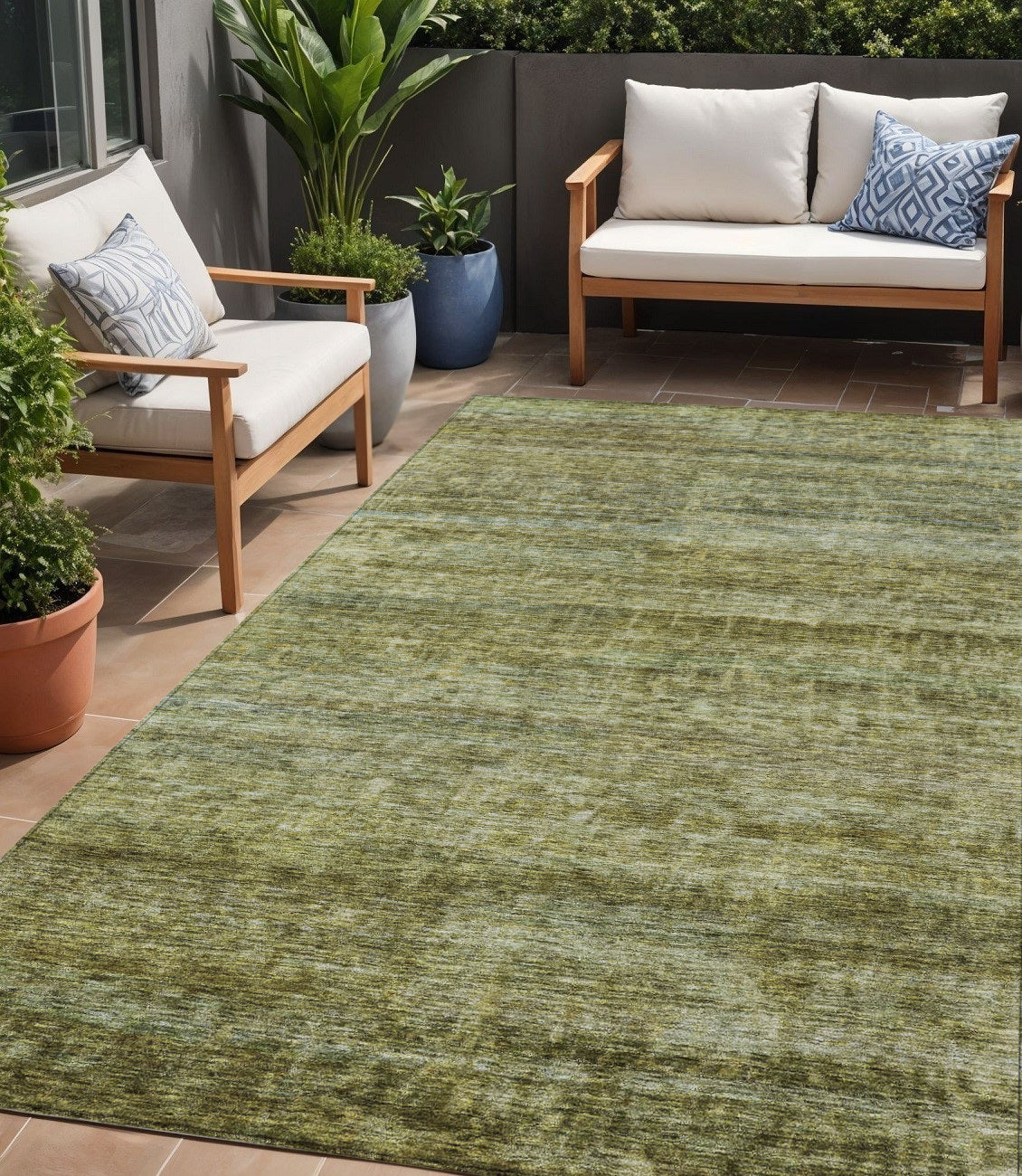 5 X 8 Olive Green And Brown Striped Washable Indoor Outdoor Area Rug