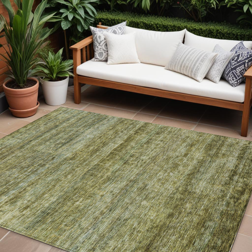 10 X 14 Olive Green And Brown Striped Washable Indoor Outdoor Area Rug