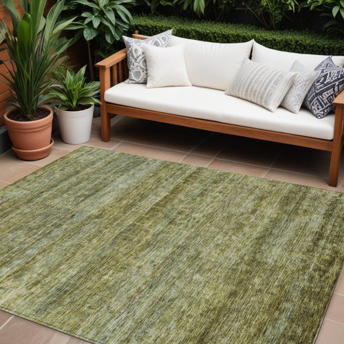 10 X 14 Olive Green And Brown Striped Washable Indoor Outdoor Area Rug