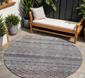 8 Brown Black And Brick Red Round Striped Washable Indoor Outdoor Area Rug