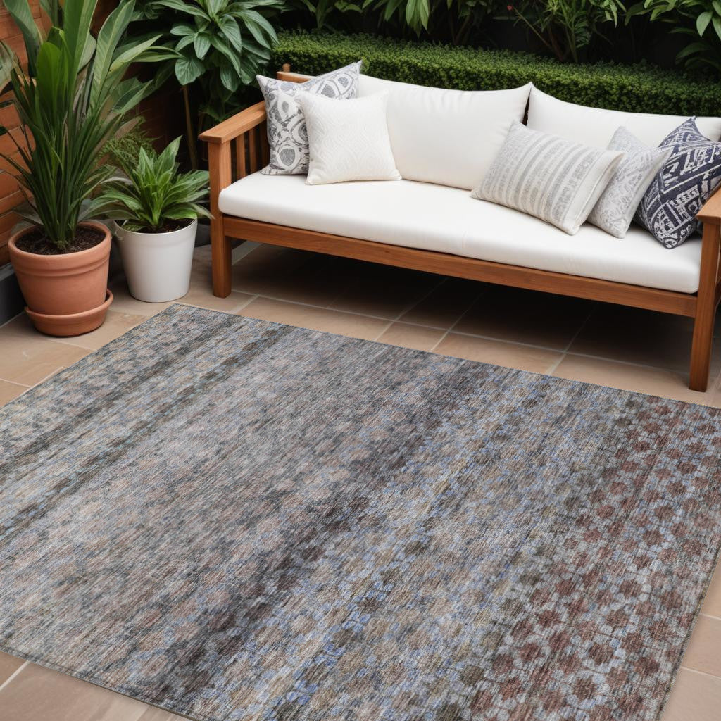 9 X 12 Brown Black And Brick Red Striped Washable Indoor Outdoor Area Rug