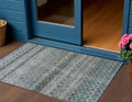3 X 5 Teal Blue Light Blue And Gray Striped Washable Indoor Outdoor Area Rug