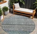 8 Teal Blue Light Blue And Gray Round Striped Washable Indoor Outdoor Area Rug