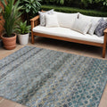 10 X 14 Teal Blue Light Blue And Gray Striped Washable Indoor Outdoor Area Rug