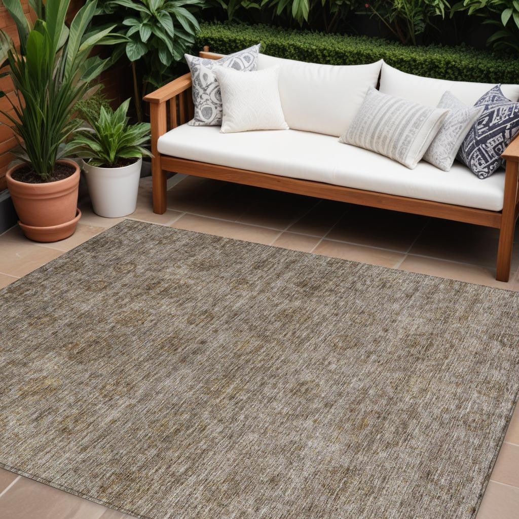9 X 12 Brown And Tan Floral Washable Indoor Outdoor Area Rug