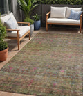 5 X 8 Artichoke Green And Hot Pink Floral Washable Indoor Outdoor Area Rug