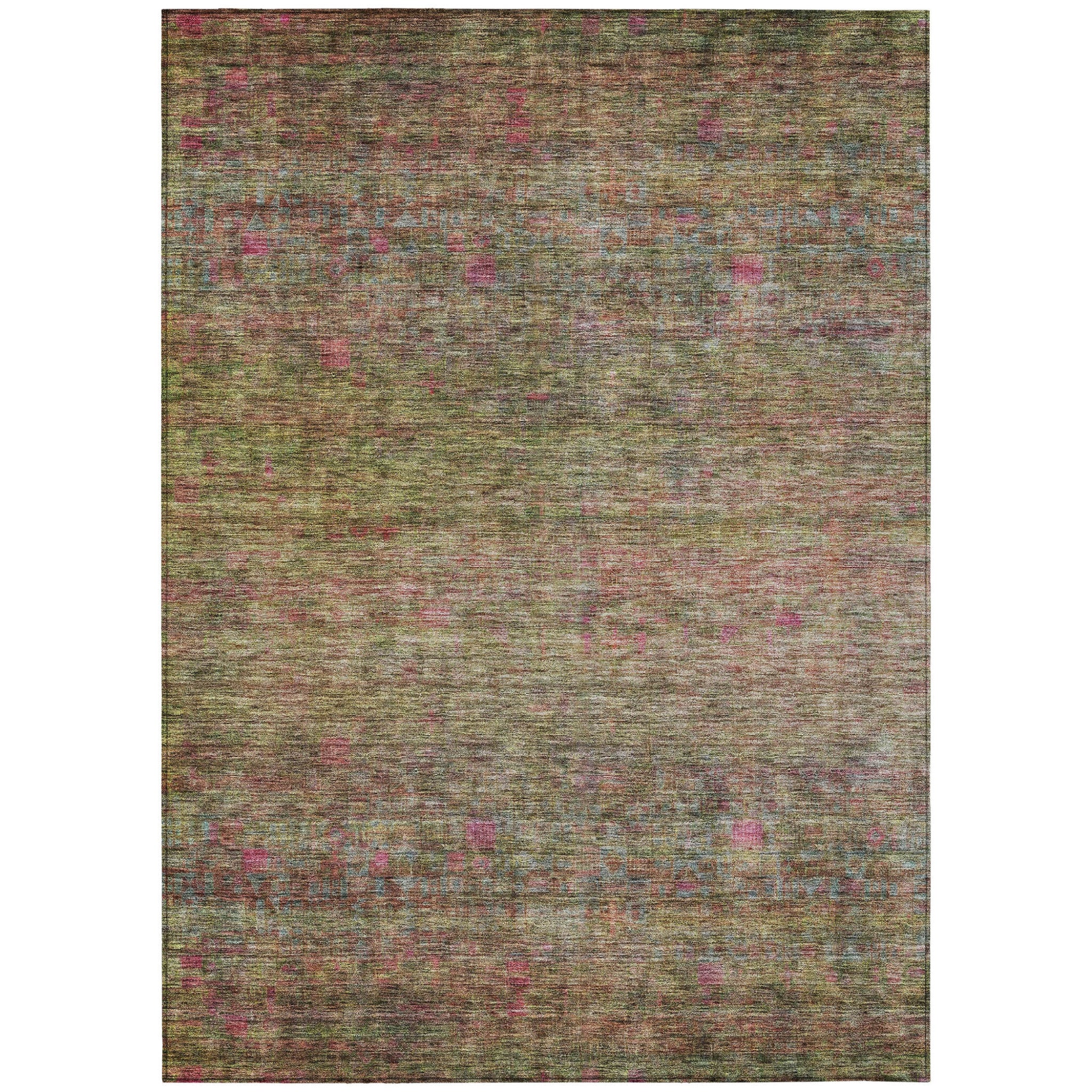 8 X 10 Artichoke Green And Hot Pink Floral Washable Indoor Outdoor Area Rug