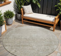 8 Linen And Gray Round Floral Washable Indoor Outdoor Area Rug