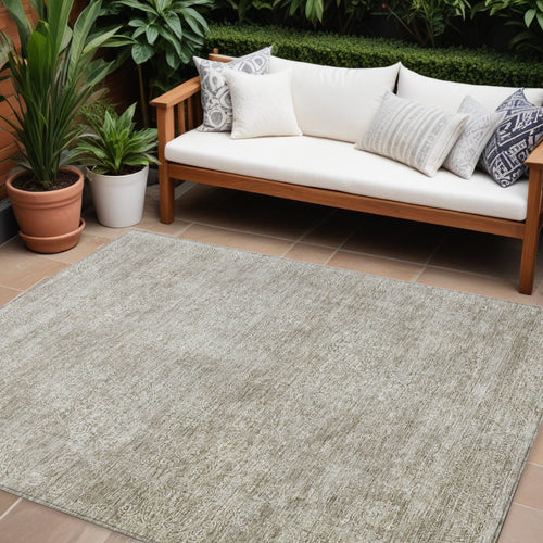 10 X 14 Linen And Gray Floral Washable Indoor Outdoor Area Rug
