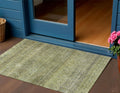 3 X 5 Artichoke Green Brown And Gray Striped Washable Indoor Outdoor Area Rug