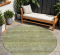 8 Artichoke Green Brown And Gray Round Striped Washable Indoor Outdoor Area Rug