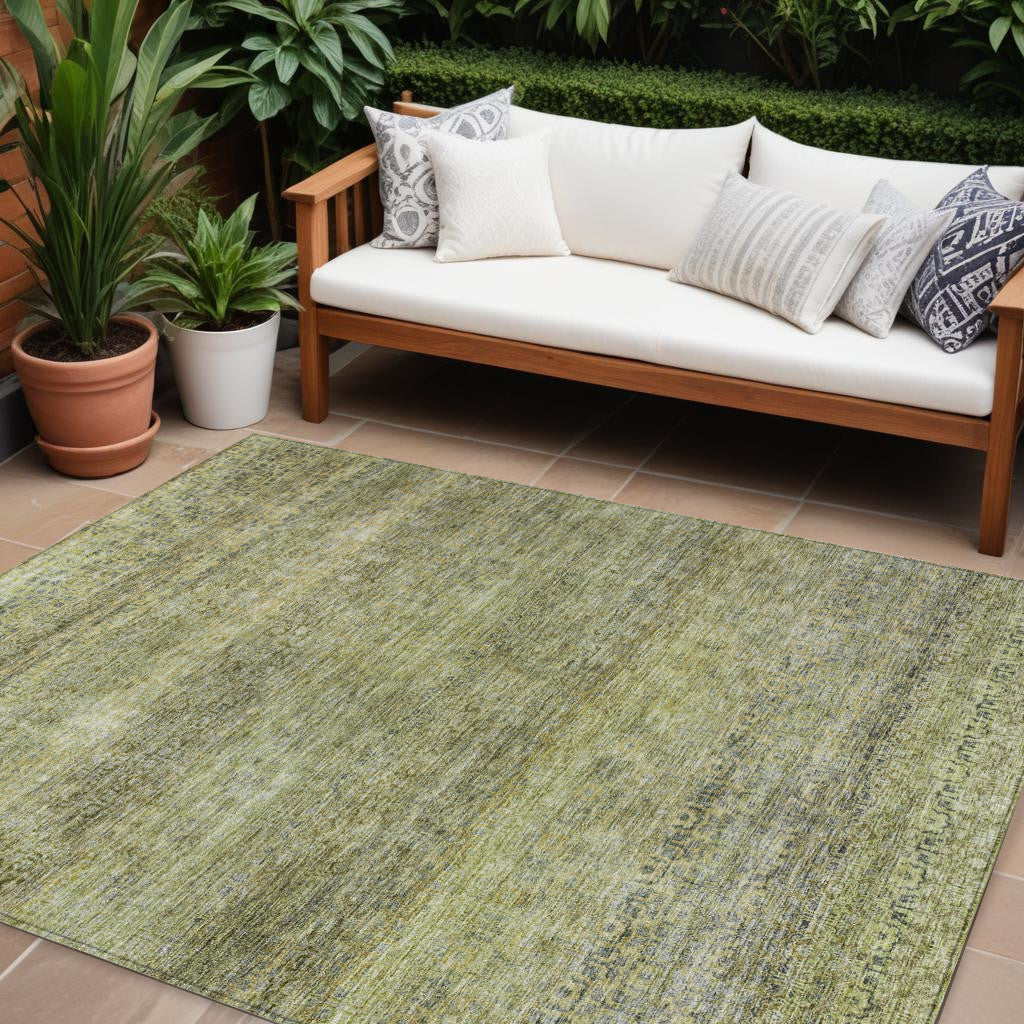 10 X 14 Artichoke Green Brown And Gray Striped Washable Indoor Outdoor Area Rug