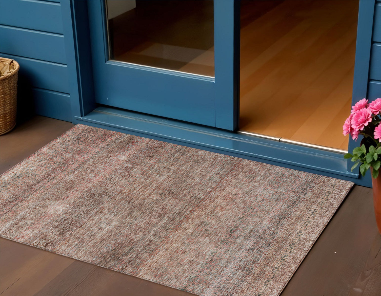 3 X 5 Coral And Black Striped Washable Indoor Outdoor Area Rug