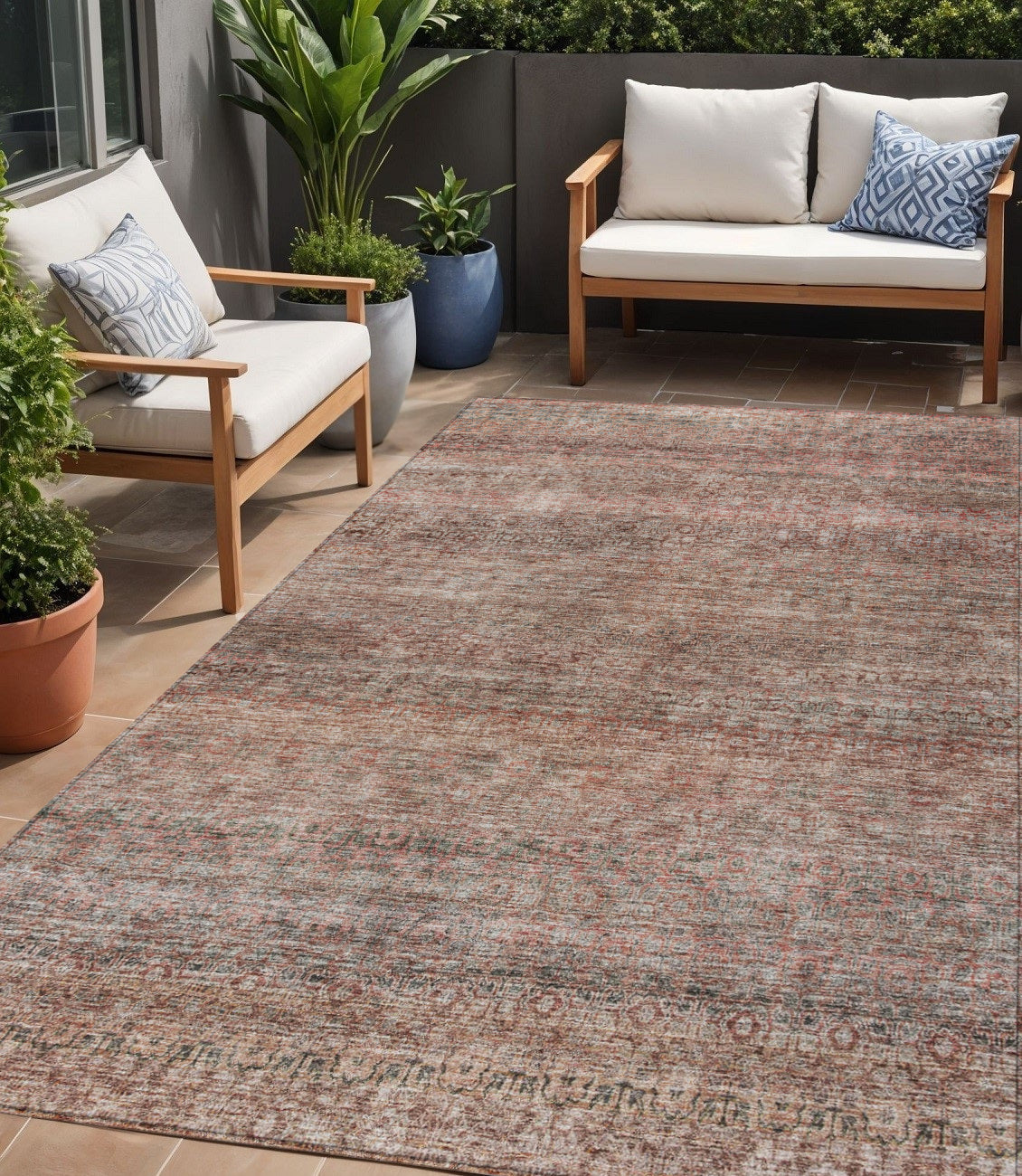 5 X 8 Coral And Black Striped Washable Indoor Outdoor Area Rug