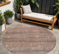 8 Coral And Black Round Striped Washable Indoor Outdoor Area Rug