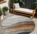 8 Khaki Black And Terra Cotta Round Abstract Washable Indoor Outdoor Area Rug