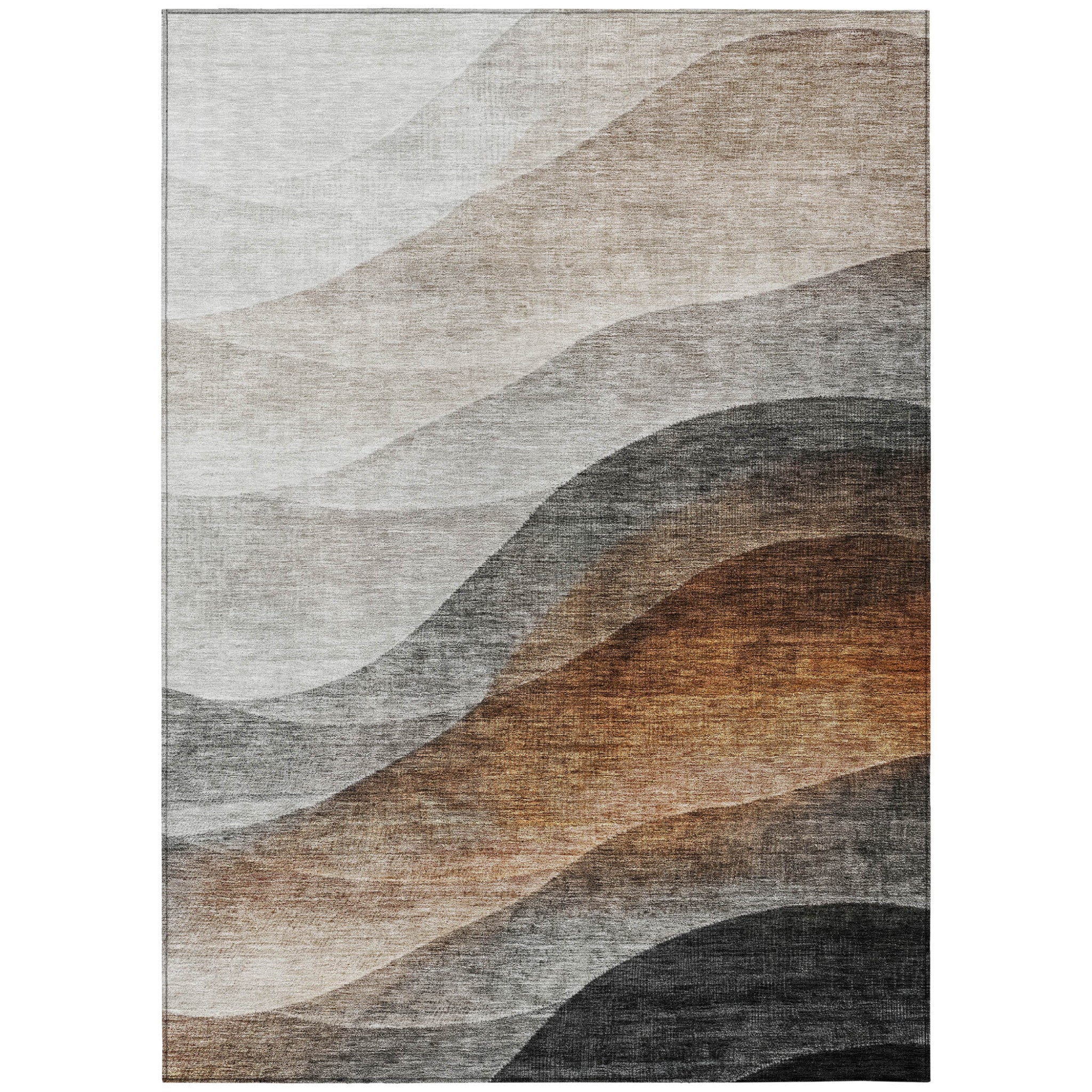 8 X 10 Khaki Black And Terra Cotta Abstract Washable Indoor Outdoor Area Rug