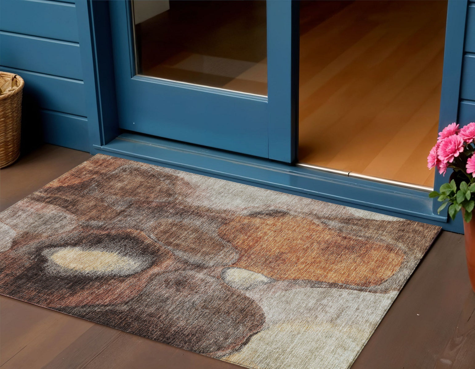 3 X 5 Coffee Copper And Beige Abstract Washable Indoor Outdoor Area Rug