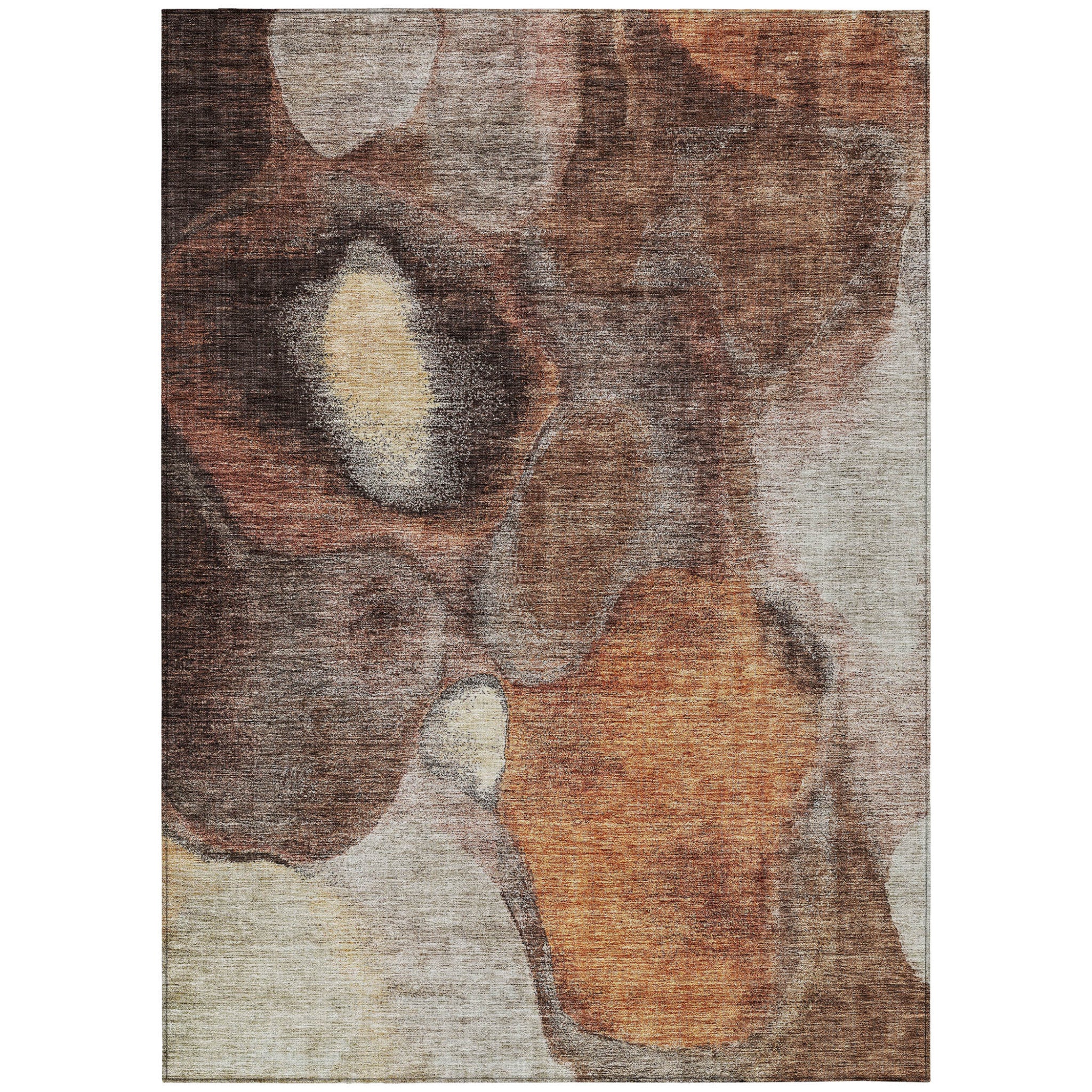 5 X 8 Coffee Copper And Beige Abstract Washable Indoor Outdoor Area Rug