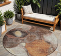 8 Coffee Copper And Beige Round Abstract Washable Indoor Outdoor Area Rug