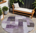 8 Eggplant Black And Lavender Round Geometric Washable Indoor Outdoor Area Rug