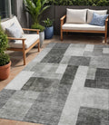 5 X 8 Pewter And Black Geometric Washable Indoor Outdoor Area Rug