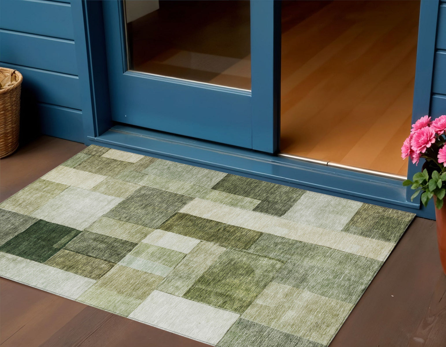 3 X 5 Sage And Fern Green Geometric Washable Indoor Outdoor Area Rug