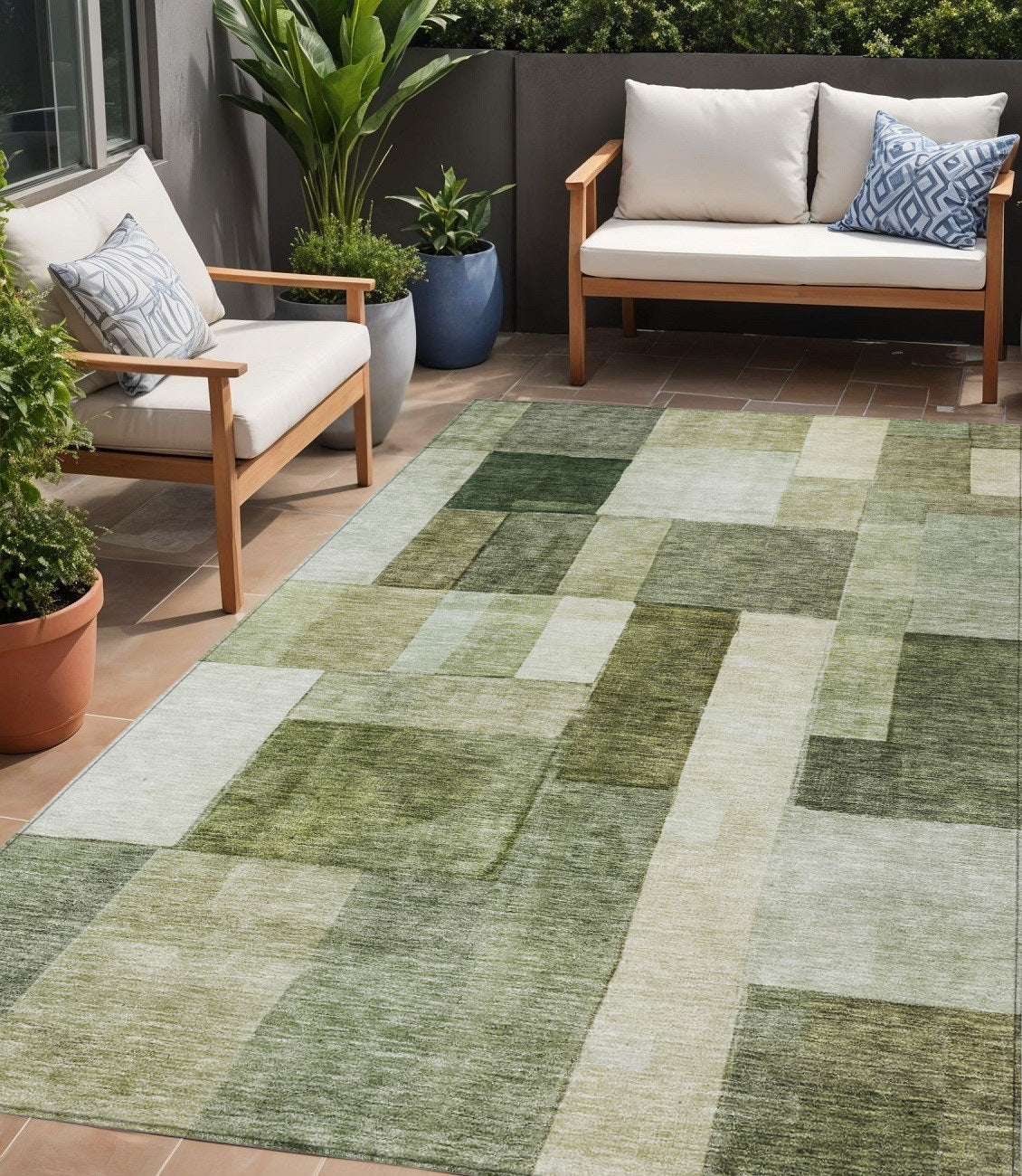 5 X 8 Sage And Fern Green Geometric Washable Indoor Outdoor Area Rug
