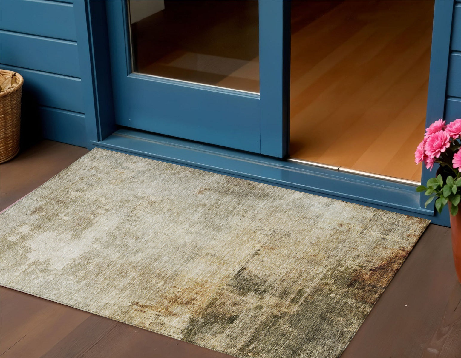 3 X 5 Linen Black And Copper Abstract Washable Indoor Outdoor Area Rug